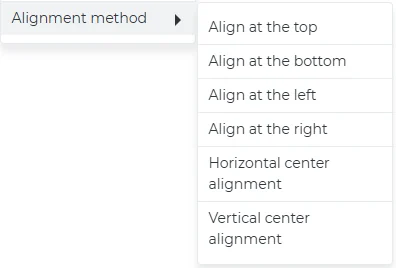 Right-click menu: Alignment method with top, bottom, left, right, horizontal-center and vertical-center options