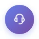 Round purple customer service button with a headset icon