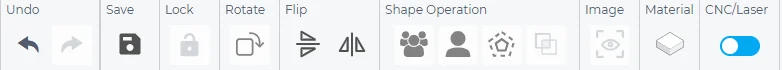 Top toolbar: Undo, Save, Lock, Rotate, Flip, Shape Operation, Image, Material and the CNC/Laser switch