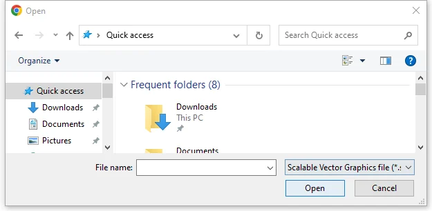 File open dialog filtered to SVG files