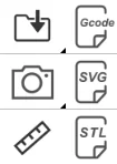 Import toolbar icons: import file, G-code, image, SVG, ruler and STL