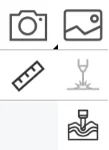Toolbar icons for camera, image, ruler, laser and CNC carving