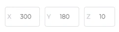 Material size fields: X 300, Y 180, Z 10
