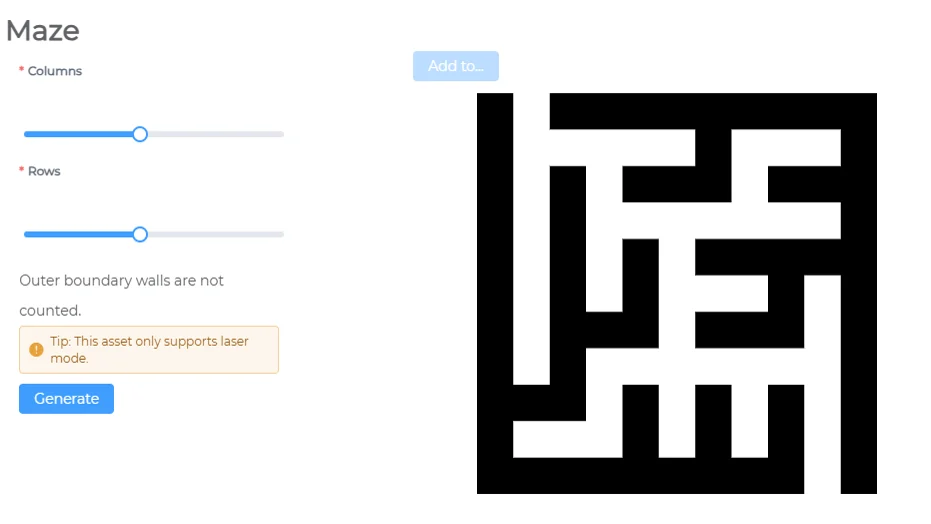 Maze generator with column and row sliders and the generated maze