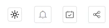 Four toolbar icons: settings, notifications, tasks and share