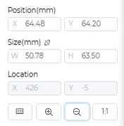 Position and Size panel with X/Y, width/height, location fields and zoom buttons