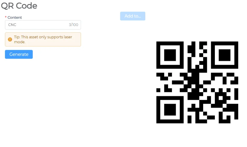 QR Code generator with a content field and the generated QR code