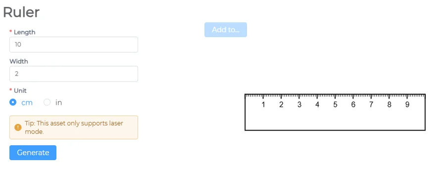 Ruler generator with length, width and unit options and the generated ruler