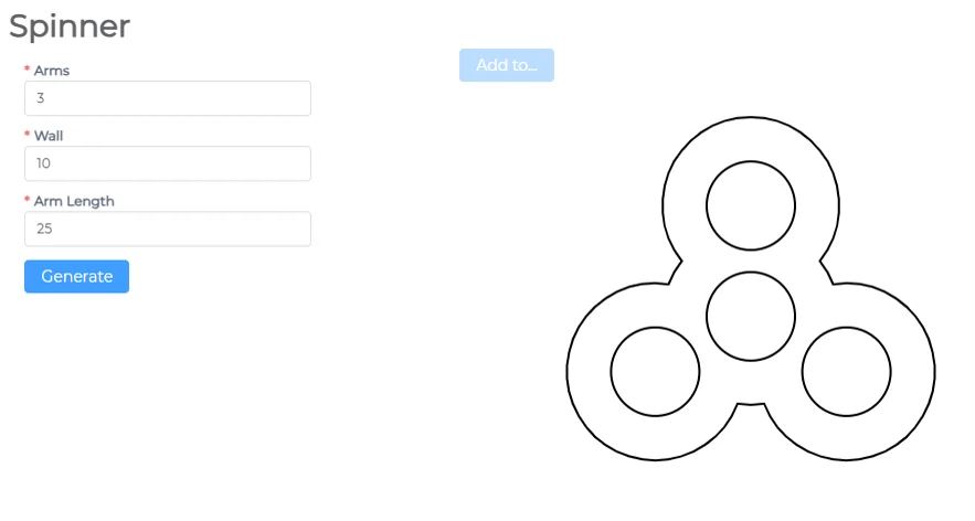 Spinner generator with arms, wall and arm length, showing a three-arm spinner