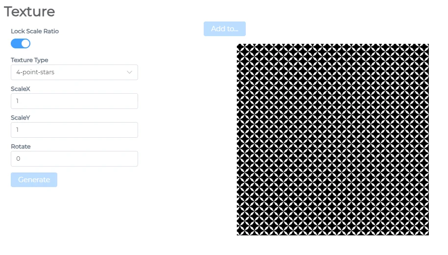 Texture generator with texture type and scale options, showing a star pattern