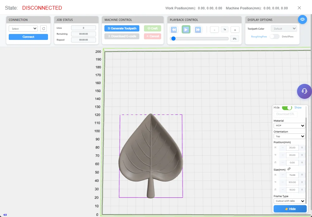 Size setting with a leaf-shaped model and its bounding box