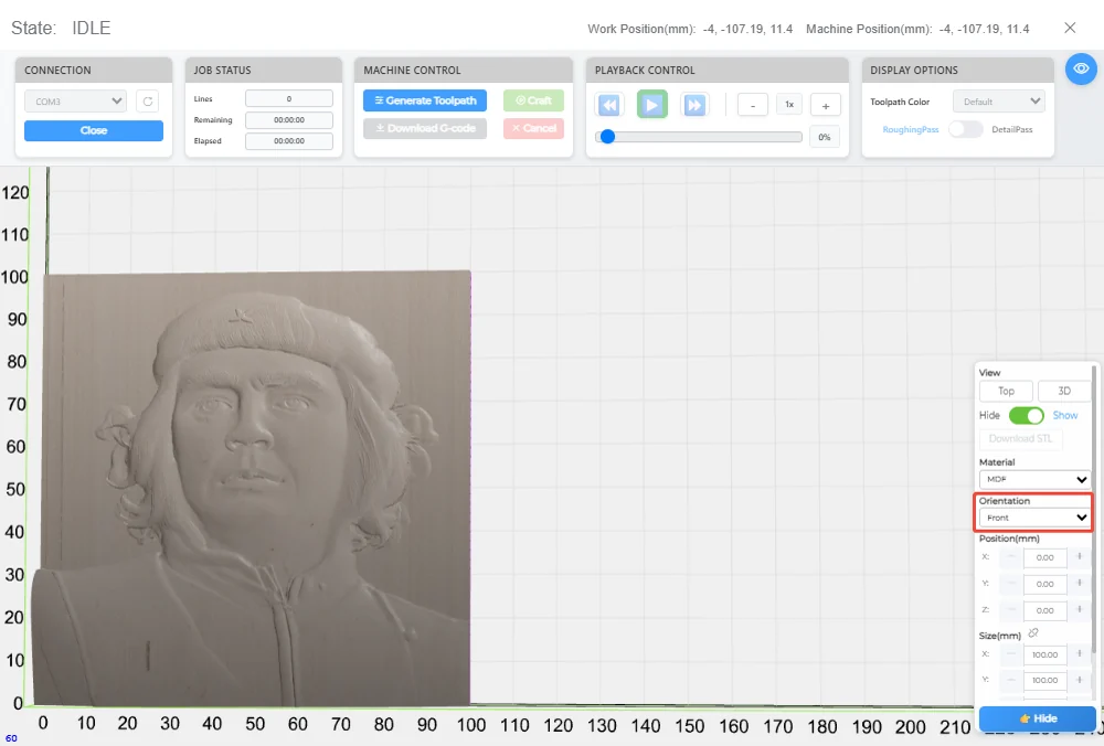 Orientation setting highlighted on a relief portrait preview